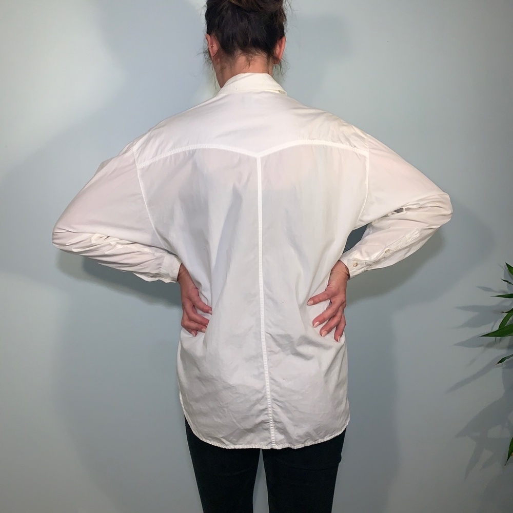 vintage white button down shirt / liz claiborne pleated long sleeve blouse / M - Picture 5 of 5